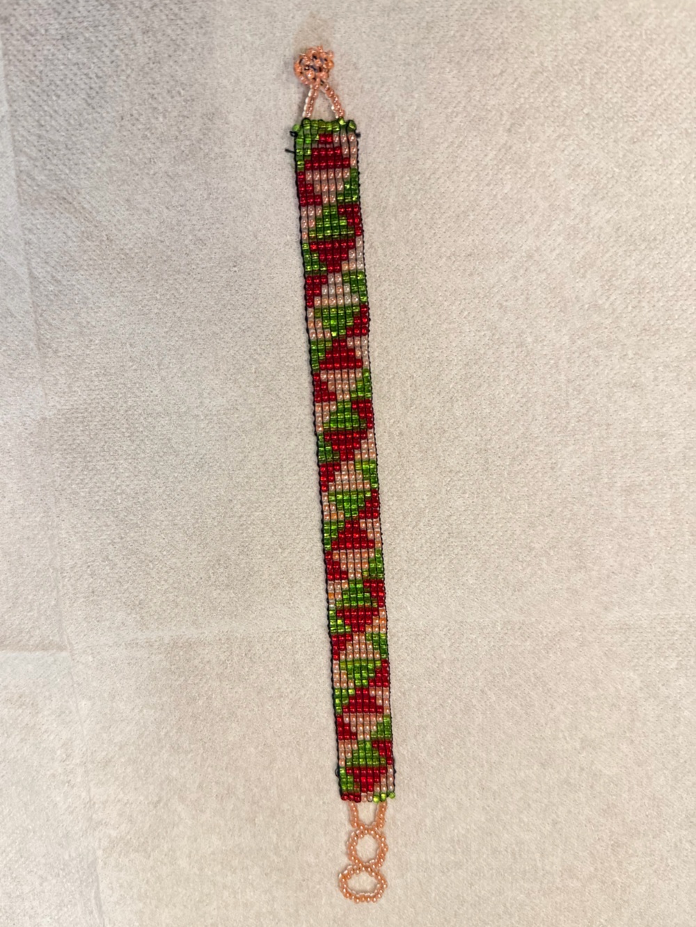Red & Green Beaded Women's Bracelet with Pink Accents